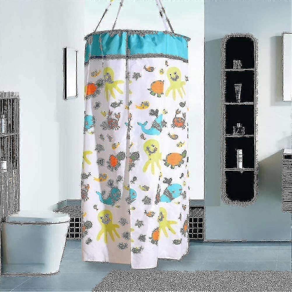 Thermal Insulated Thickened Polyester Shower Curtain with Double Zipper, Round Bath Liner 100cm D x 200cm L