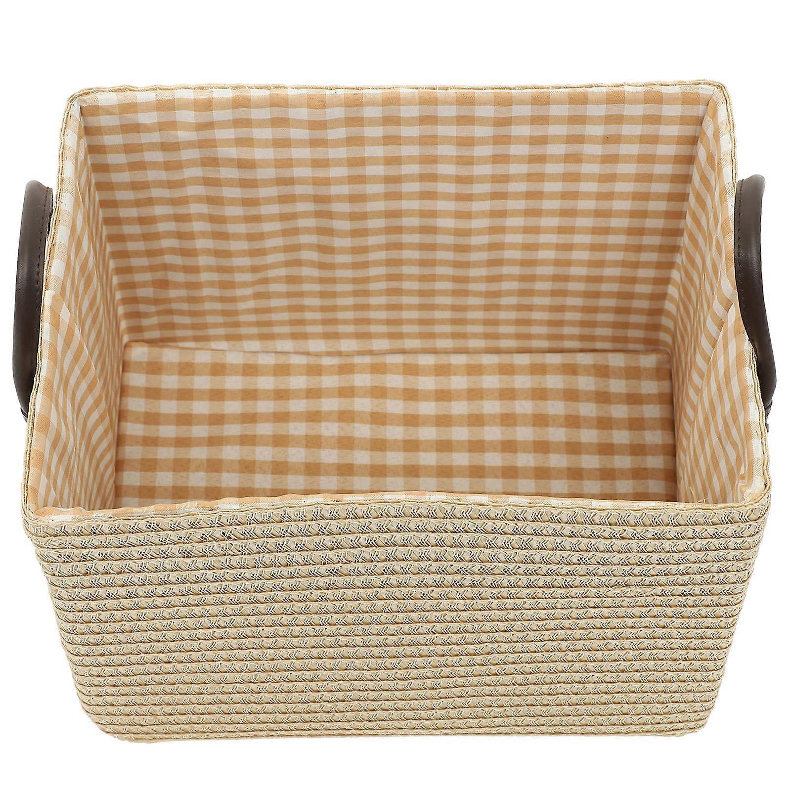 Woven Storage Basket Organizer Clothes Toys Bedding Kids Items Home Use Rectangular Handle Design 30X23X29CM 1Piece
