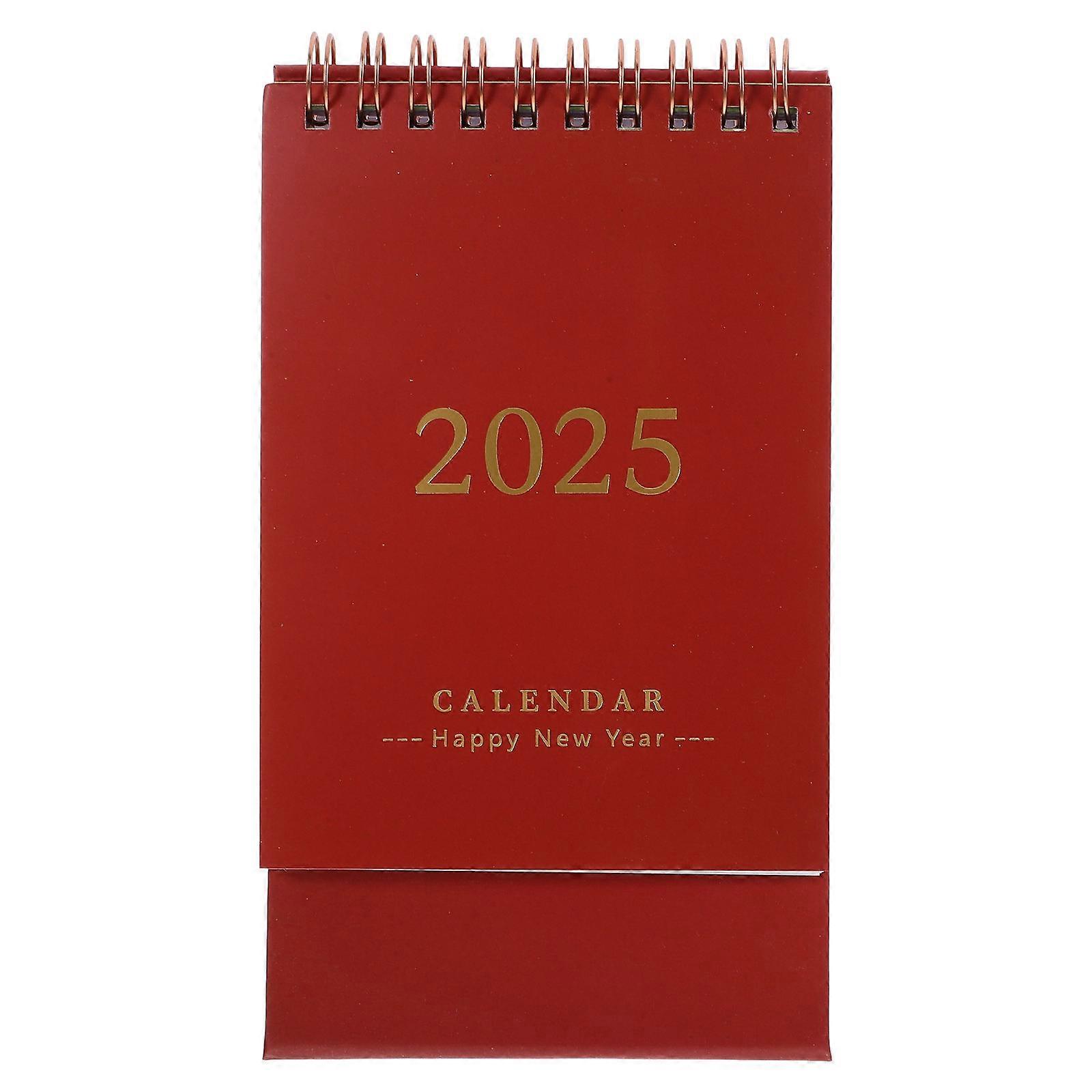 Mini Desk Calendar Small Rectangular Spiral Planner For Office School Use Dark Red 16.00X9.50X7.0cm Date Tracking 1Pcs