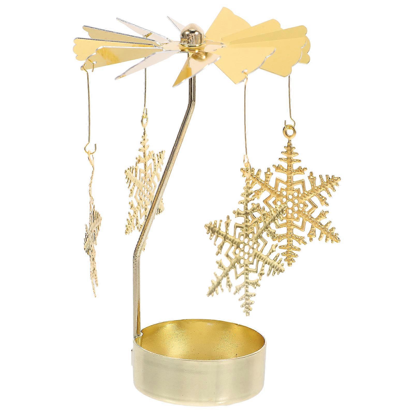 Snowflake Rotating Candlestick Cast Iron Candle Holder Golden Color Xmas 1Pack