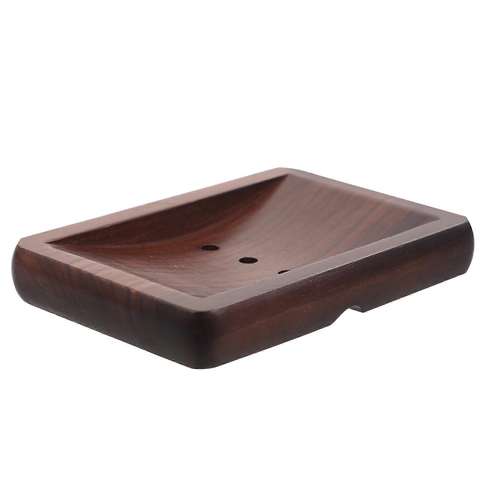 Drainage Wooden Soap Dish Tray For Shower Rectangular Brown 14.00X10.00X2.20CM Stable Bearing 1Pcs