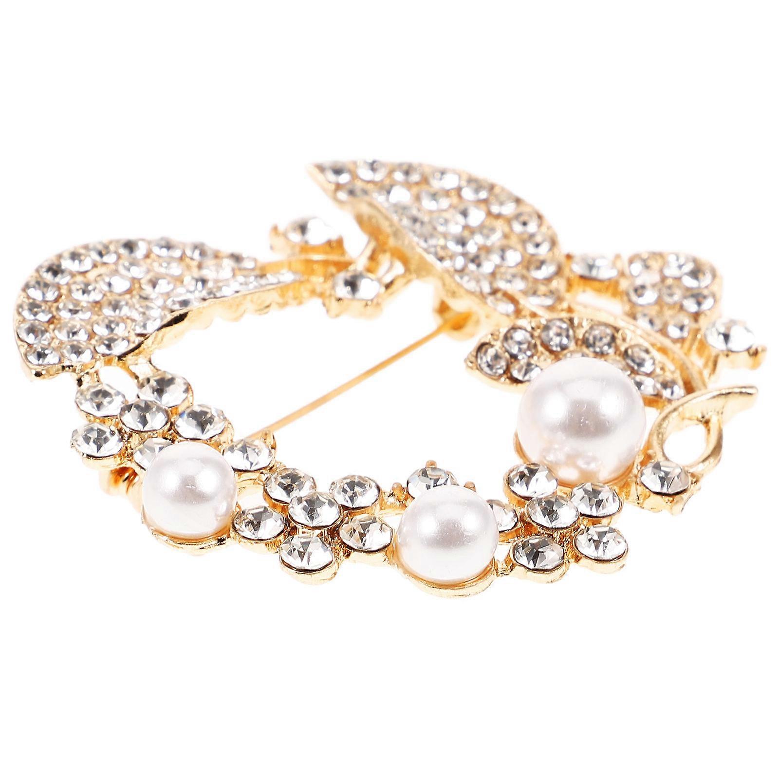 イミテーションパールとラインストーンの象嵌をあしらったエレガントなリーフブローチ – 女性用の花柄ピン、コート、スーツ、バッグ用の多用途アクセサリー