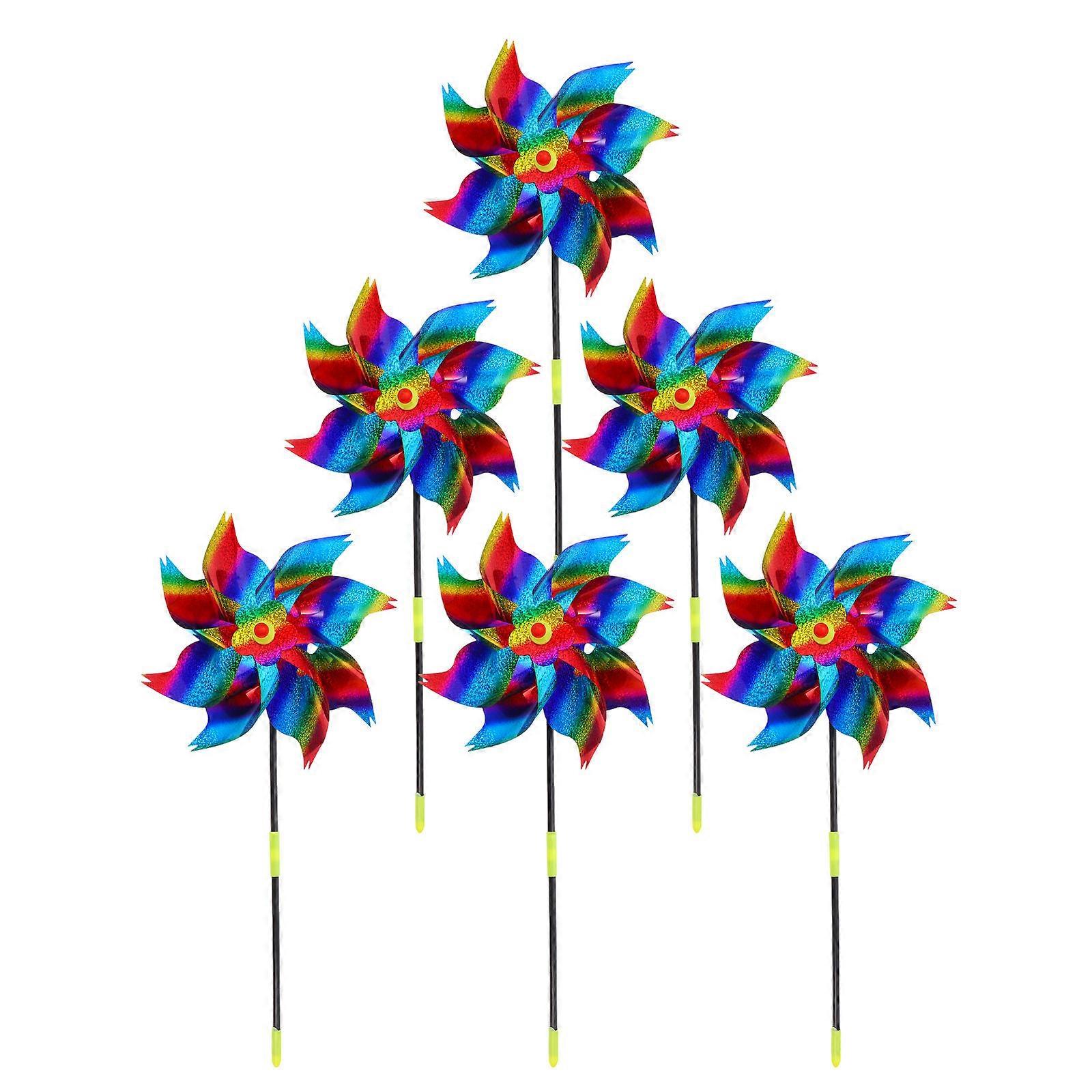 6pcs Reflective Bird Scaring Windmill Pinwheels – Colorful Outdoor Garden Decorations for Balcony, Porch & Garden – Easy to Install Wind Spinners for