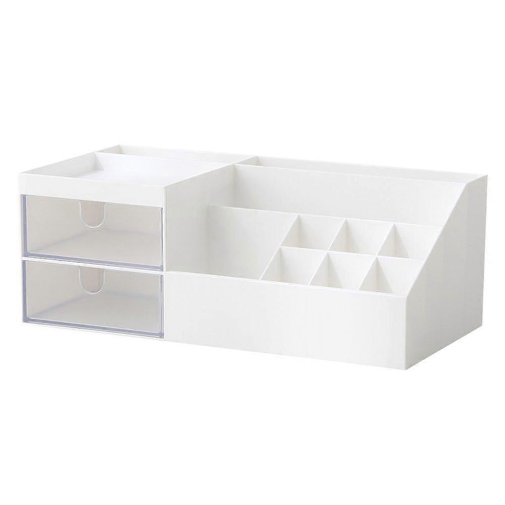 Desktop Storage Box with Compartments Drawer Style Space-saving Plastic Case Stylish Sundries Organizer (White)