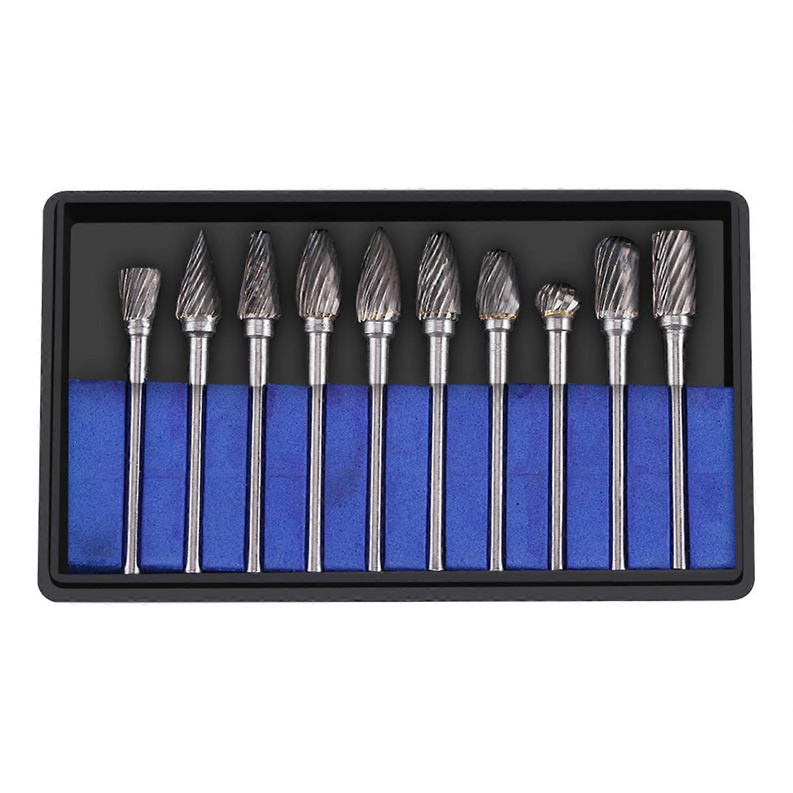 10 Pcs Tungsten Carbide Rotary Files, 3mm Shank, 6mm Cutting Diameter, Single Cut