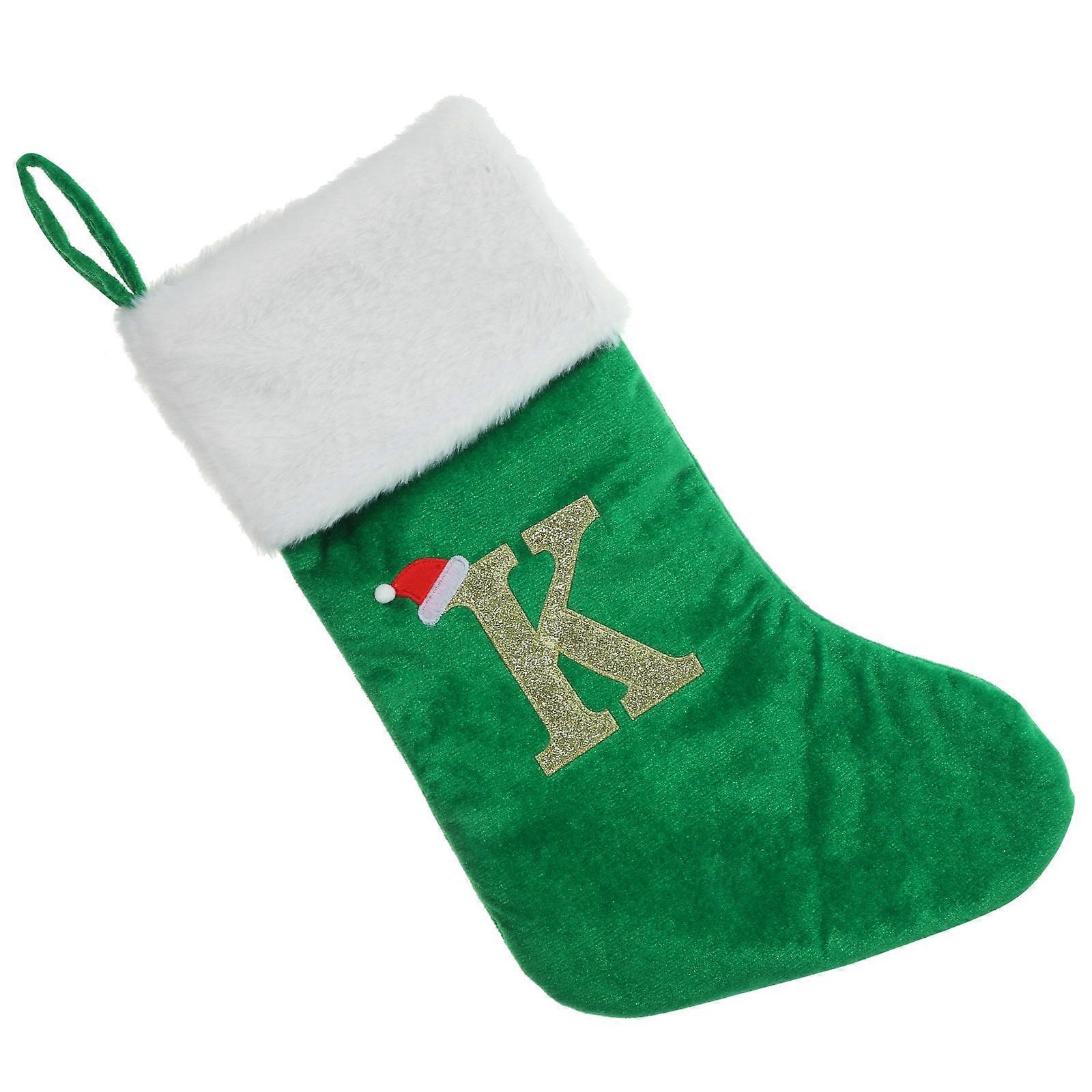 Initial Tree Decoration Sock Shaped Green Cloth present Container Home Decoration For Christmas Tree Fireplace 46x27cm 1Pack