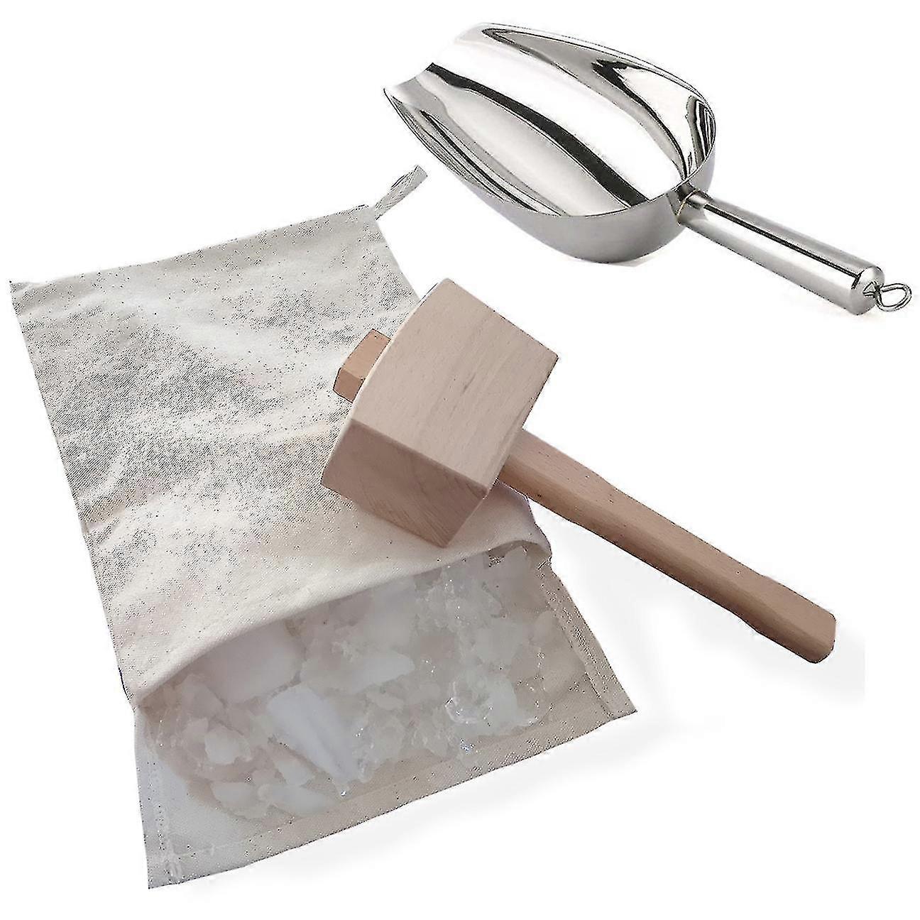 Set of Professional Bags and Ice Mallet - 15.3 x 8.6 Inch Reusable Canvas Crushed Ice Bags with Wooden Mallet for Home Parties