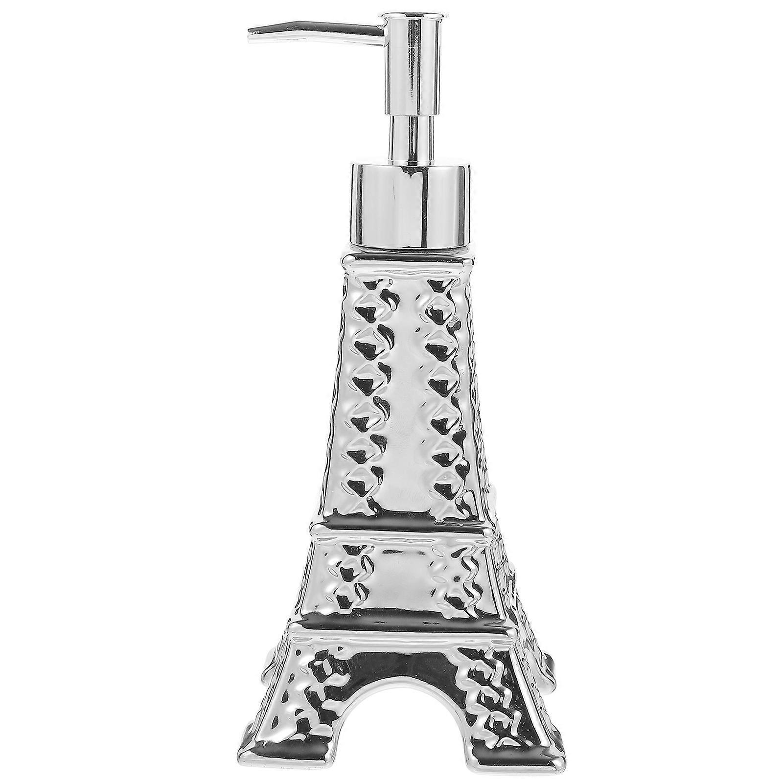 Washing Up Liquid Bottle Eiffel Tower Soap Dispenser Bathroom Accessory Silver Ceramic 1Pcs