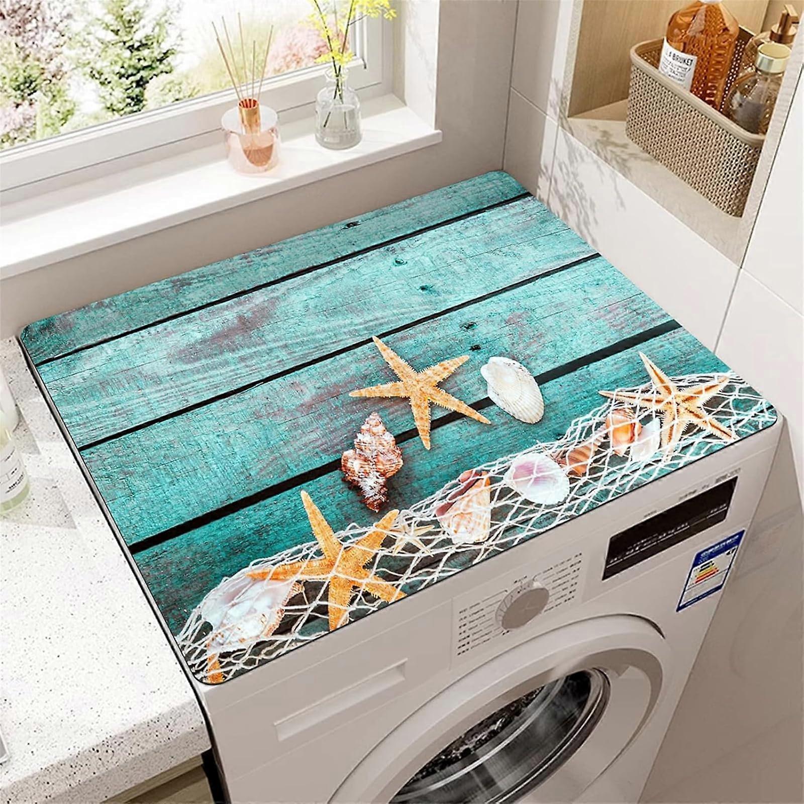 Washing Machine Pad Non-Slip Sand Beach Pattern Absorbent Quick Drying Cover 50x50cm for Front Load Washers