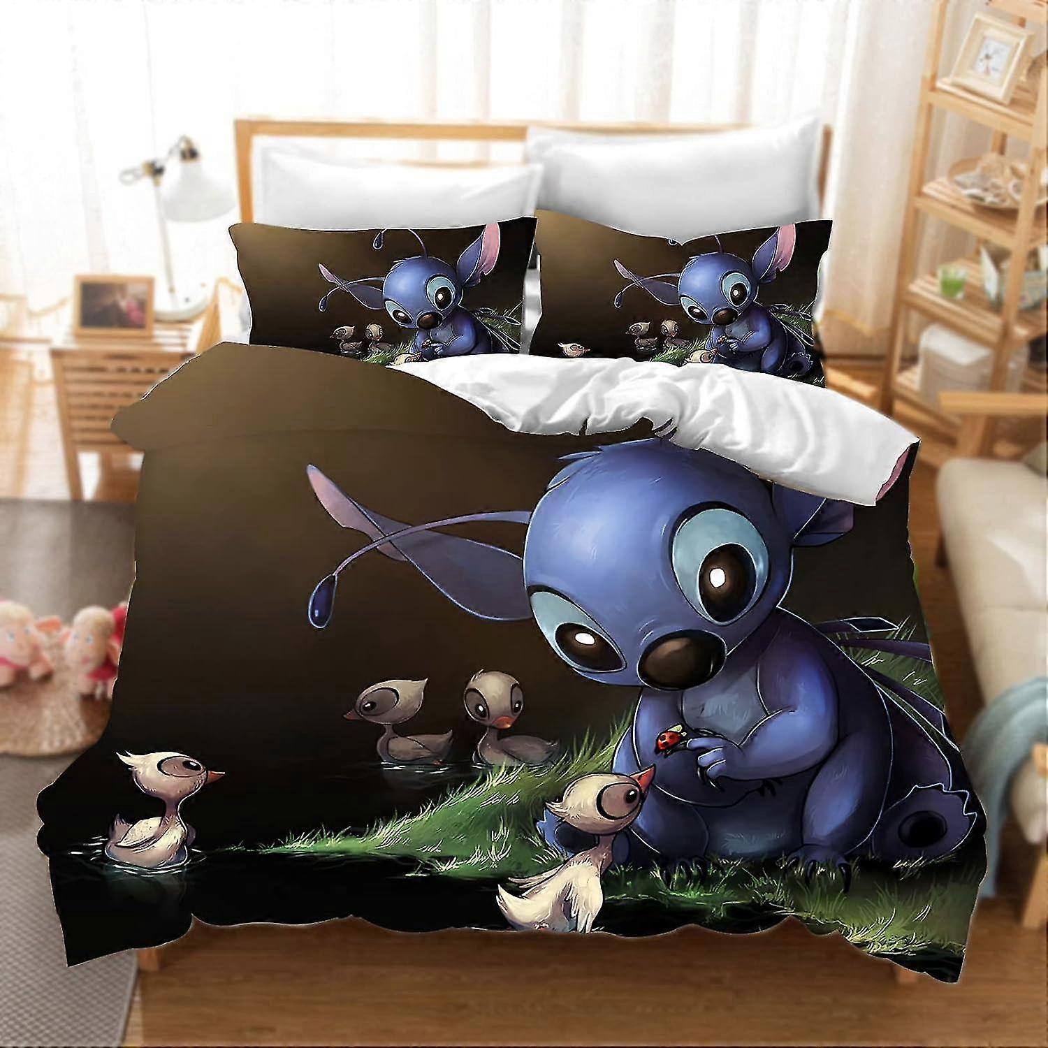 DDONVG Lilo & Stitch Inspired Bedding Set, 3D Anime Cartoon Children's Bedding Set with Pillowcase, 100% Microfibre, Suitable for Boys and G