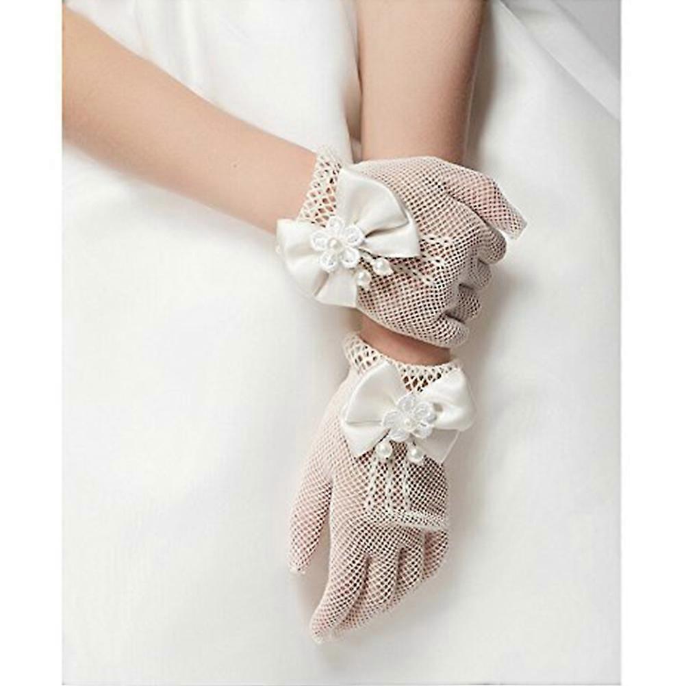 White Formal Gloves Flower Girl Gloves Gauze Lace Evening Party Prom Ball 1 Pair