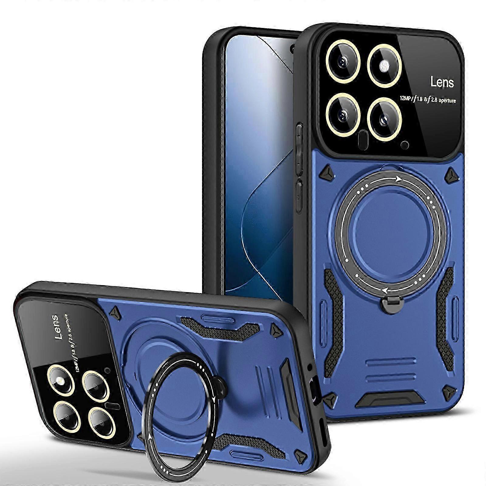 حافظة Xiaomi 14 مع مسند دائري مغناطيسي ، تصميم إطار عرض كبير ، واقي عدسة الكاميرا بالكامل ، غطاء عسكري مقاوم للصدمات
