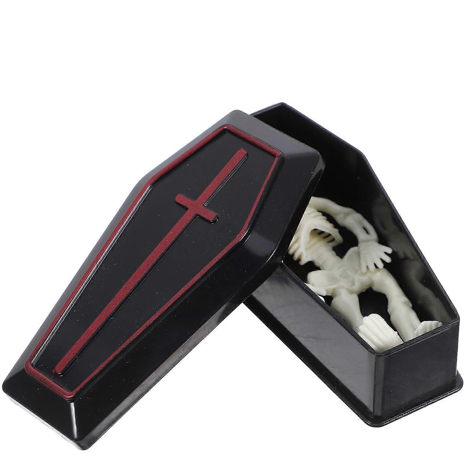 Mini Coffin Box with Skull Model Halloween Decor for Pranks & Party Favors – Safe Candy Container & Spooky Tabletop Decoration
