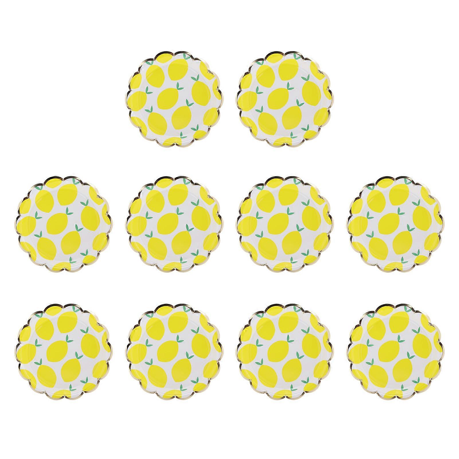 10Pcs Birthday Plates Practical Convenient Cute Lemon Pattern Disposable Tableware for Party