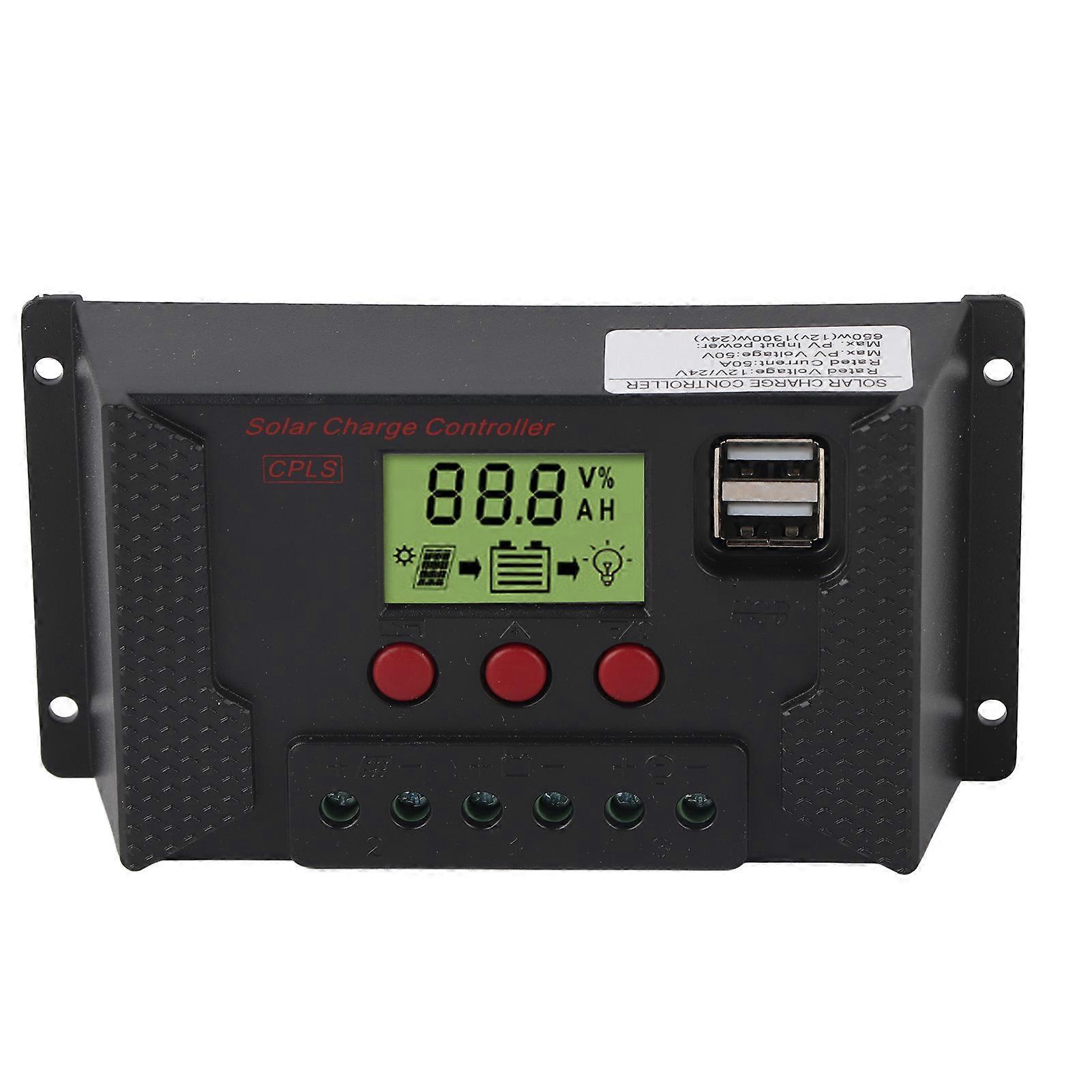 12V/24V Solar Charge Controller 50A PWM Intelligent Battery Charging Regulator Device