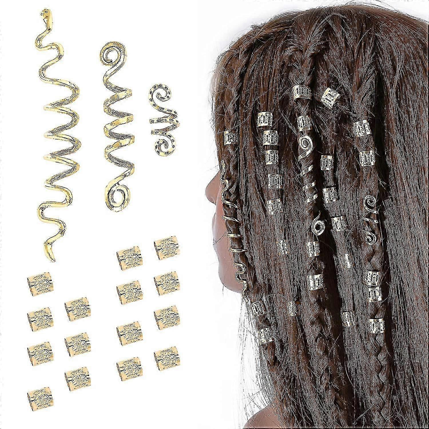18pcs κοσμήματα τρίχας Loc αξεσουάρ τρίχας για τις γυναίκες πλεξούδες, Dreadlock χάντρες μέταλλο κλιπ τρίχας διακόσμηση χρυσό (πολλαπλά στυλ)-mxbc