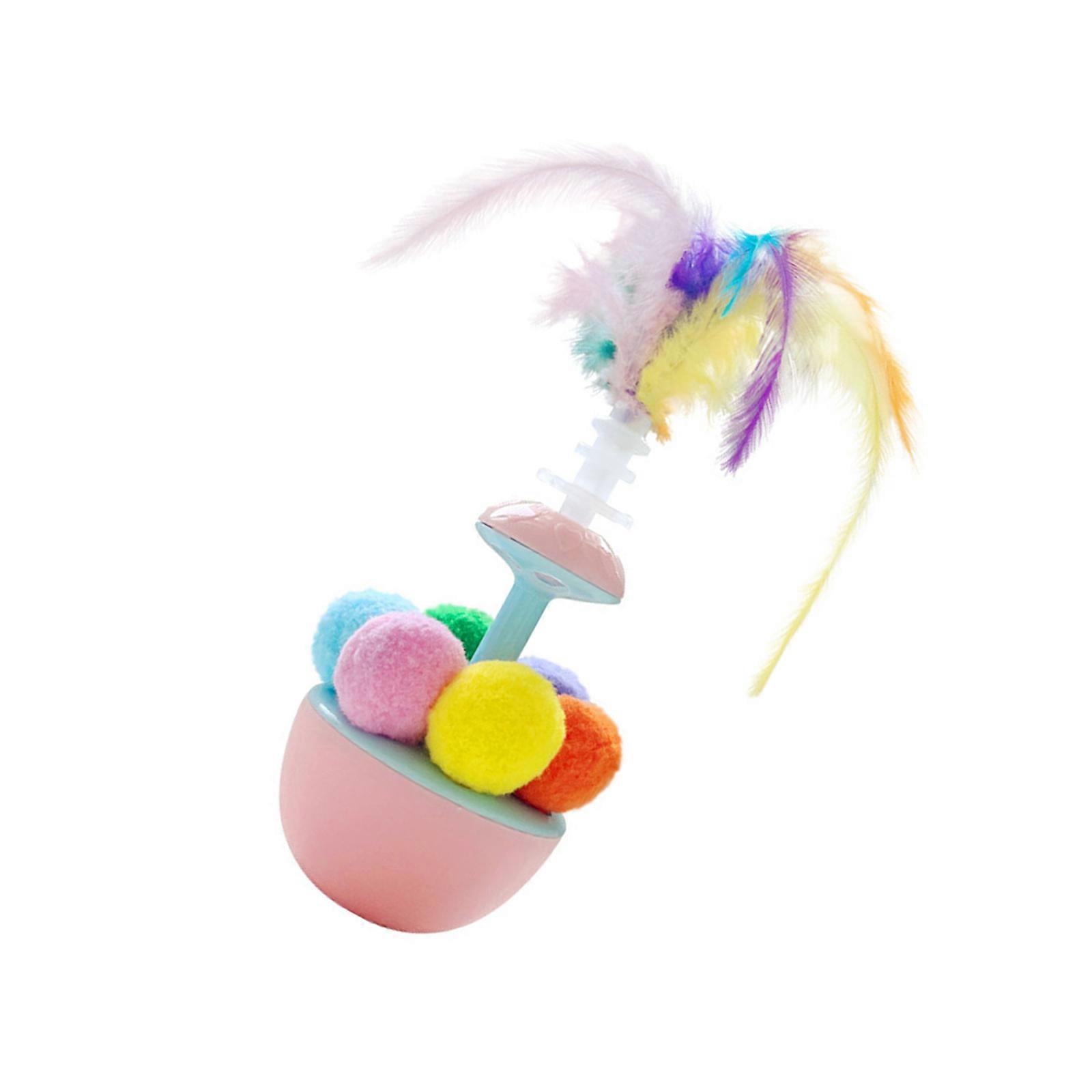 Wobble Cats Playing Toy with Colorful Feathered Plush Accessories Safe Chew Resistant For Curious Kitten Companion  Pink