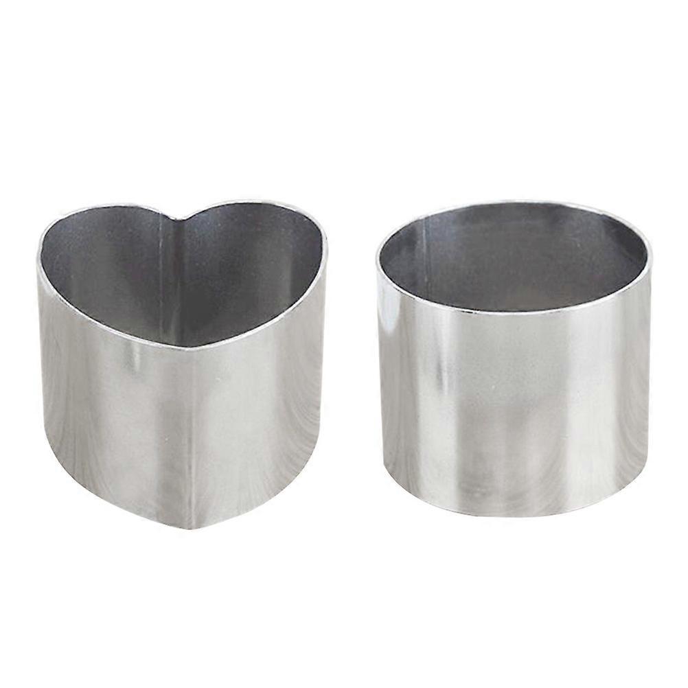 Stainless Steel Mousse Ring for Cutting Use Reusable Baking Tool Silver Color 2 Pieces Heart and Round Shapes