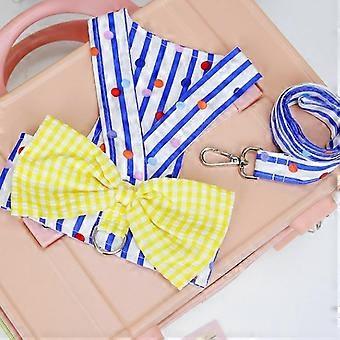 Soft Cotton Dog Dress Harness & Leash Set with Bow Decor - Breathable Striped Vest in Blue for Spring & Summer, XL Size