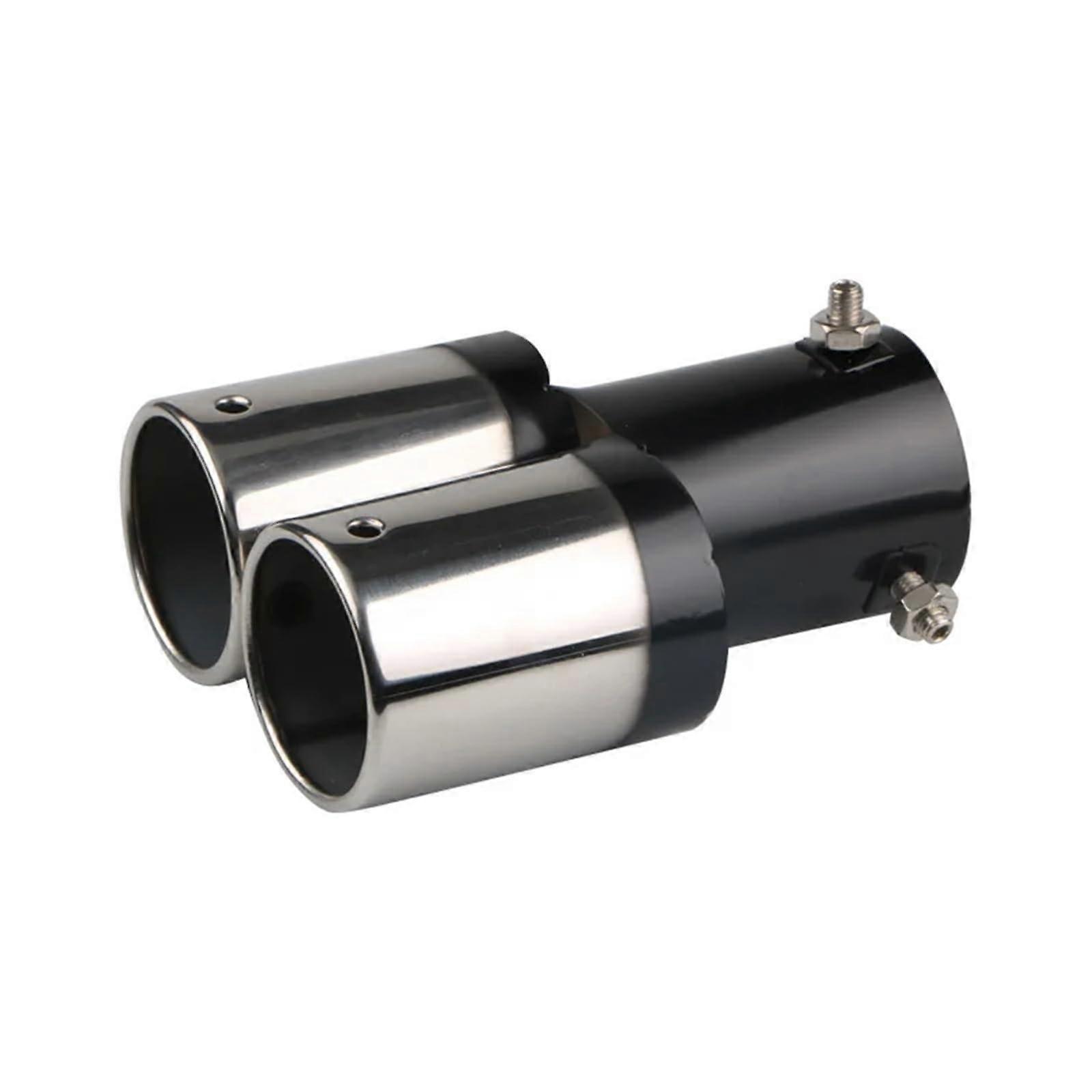 Auto-Endschalldaempfer Universal Dual Exhaust Tips Round Stainless Steel Chrome End Muffler Pipe Black Straight