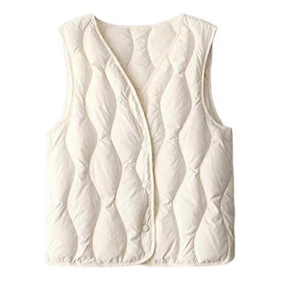 Yousheng Winter Women Layering Vest Coat Padded Button Closure V Neck Sleeveless Solid Color Winproof Heat Retention Outdoor Down Waistcoat