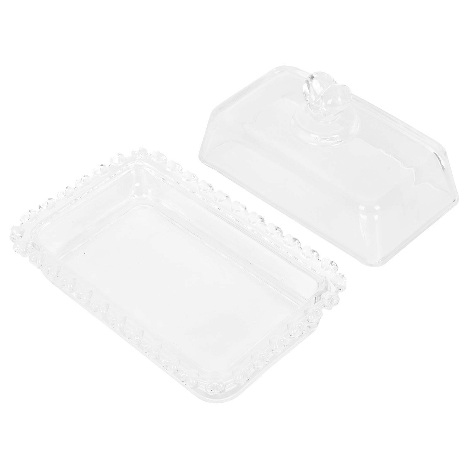 Glass Butter Tray Decorative Cake Storage Container For Housewives 16.8X10.5Cm Insect-Proof 1 Set