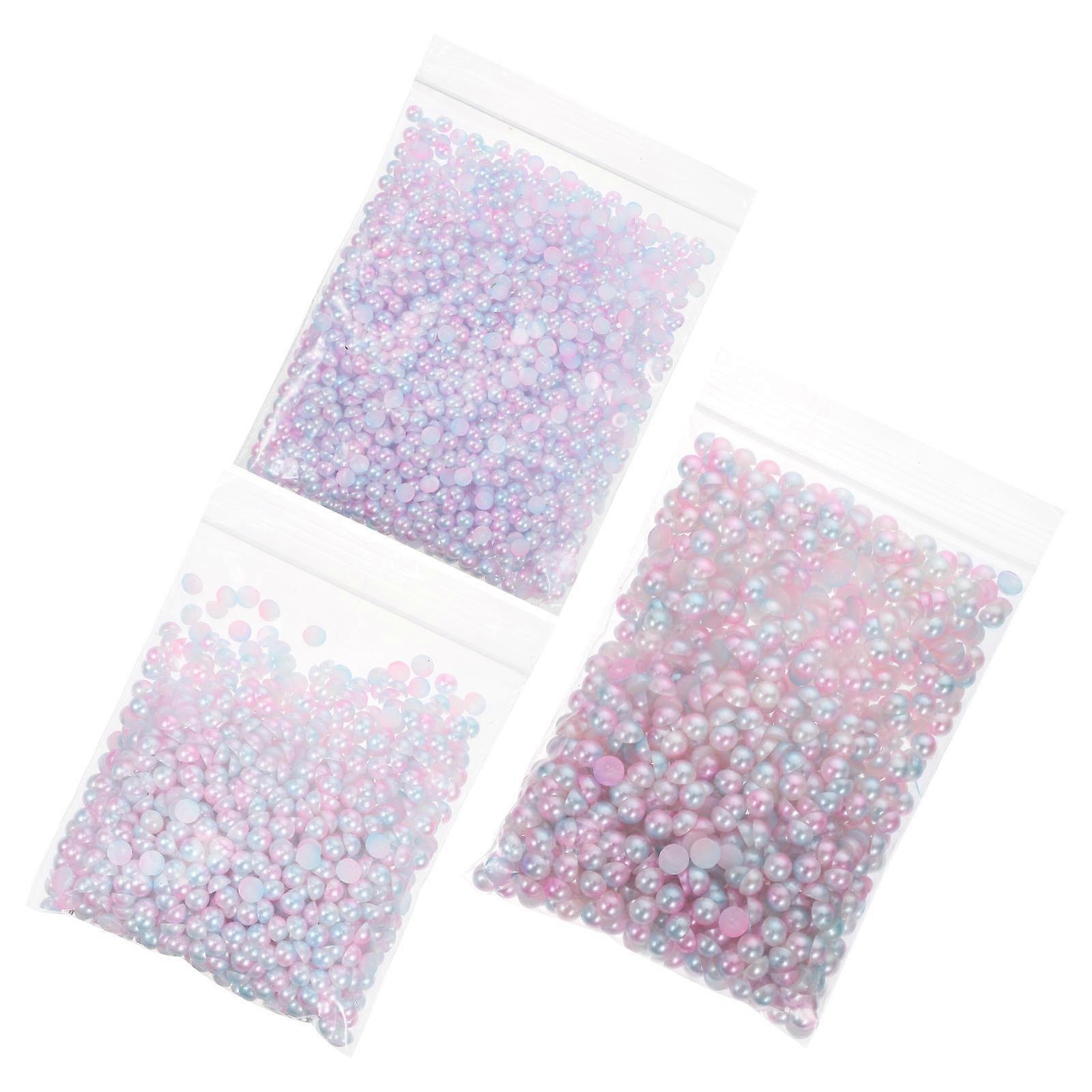 Nail Art Pearls 3 Sets Semicircle Accessories For Beginners And Girls 0.5X0.5cm Pink DIY Nail Decoration