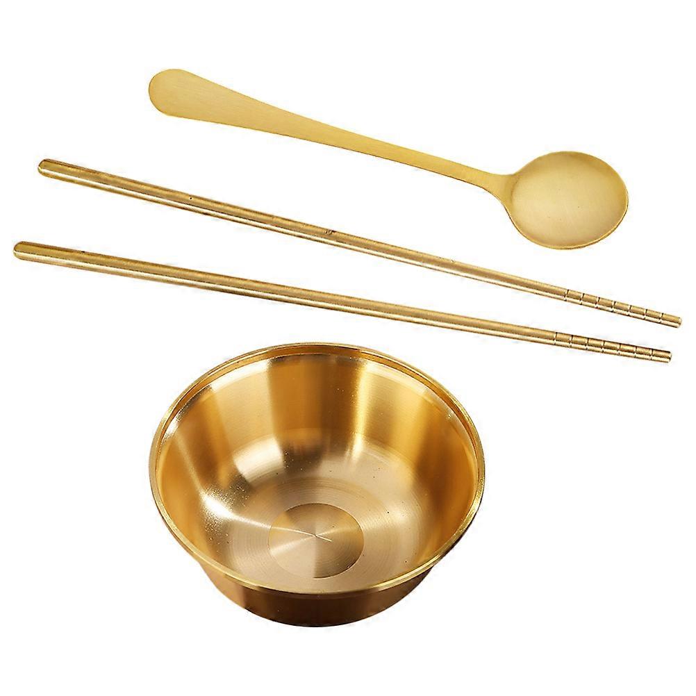 Brass Bowl Set with Chopsticks & Spoon – Lightweight Multi Function Storage Container for Fruit, Home Parties & Restaurant Serving Dishes – Korean