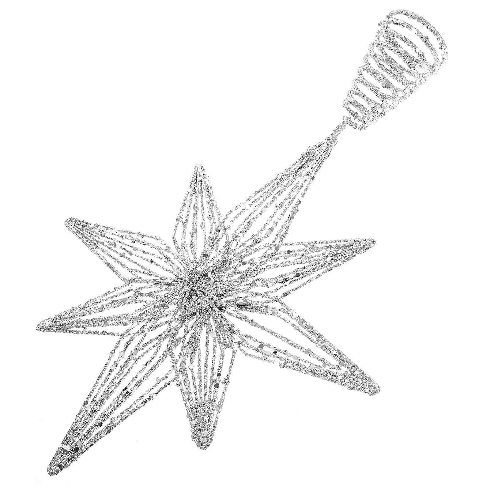 Hollow Out Silver Octagonal Christmas Tree Topper Star Ornament – Bright Shining, Design for Holiday Decor and Photo Props