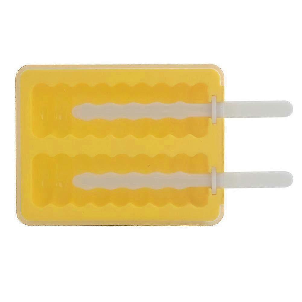 Silicone DIY Ice Cream Maker & Popsicle Mold with Cover - Wave Shape Ice Cube Tray in Fun Yellow Color for Creative Frozen Treats
