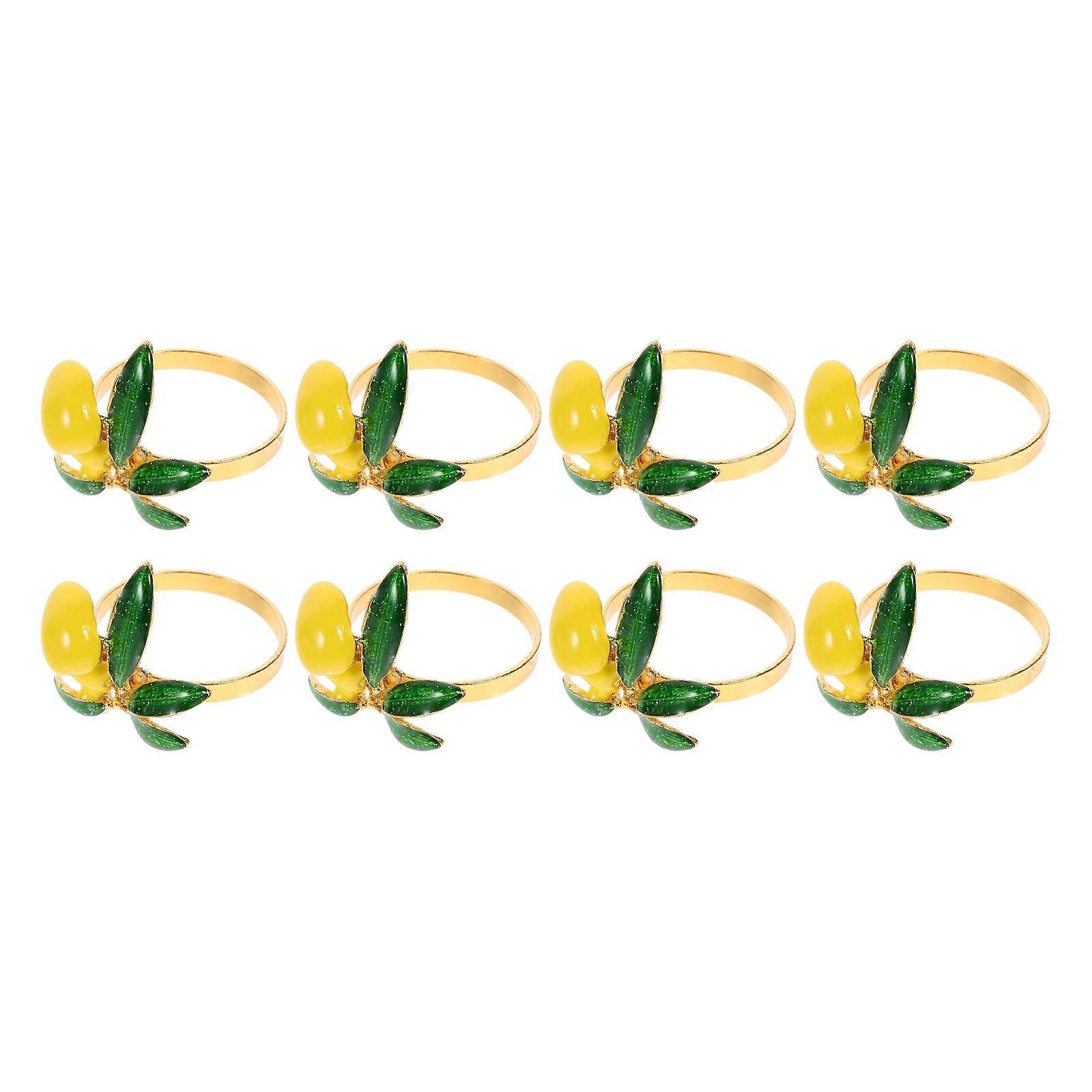 8Pcs Zinc Alloy Napkin Holders Rings Lemon Shape Design For New Year Party Table Decorations Non-Fading Yellow