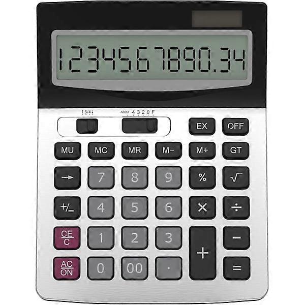 (Gray) 12-digit desktop calculator, standard function business desk calculator.