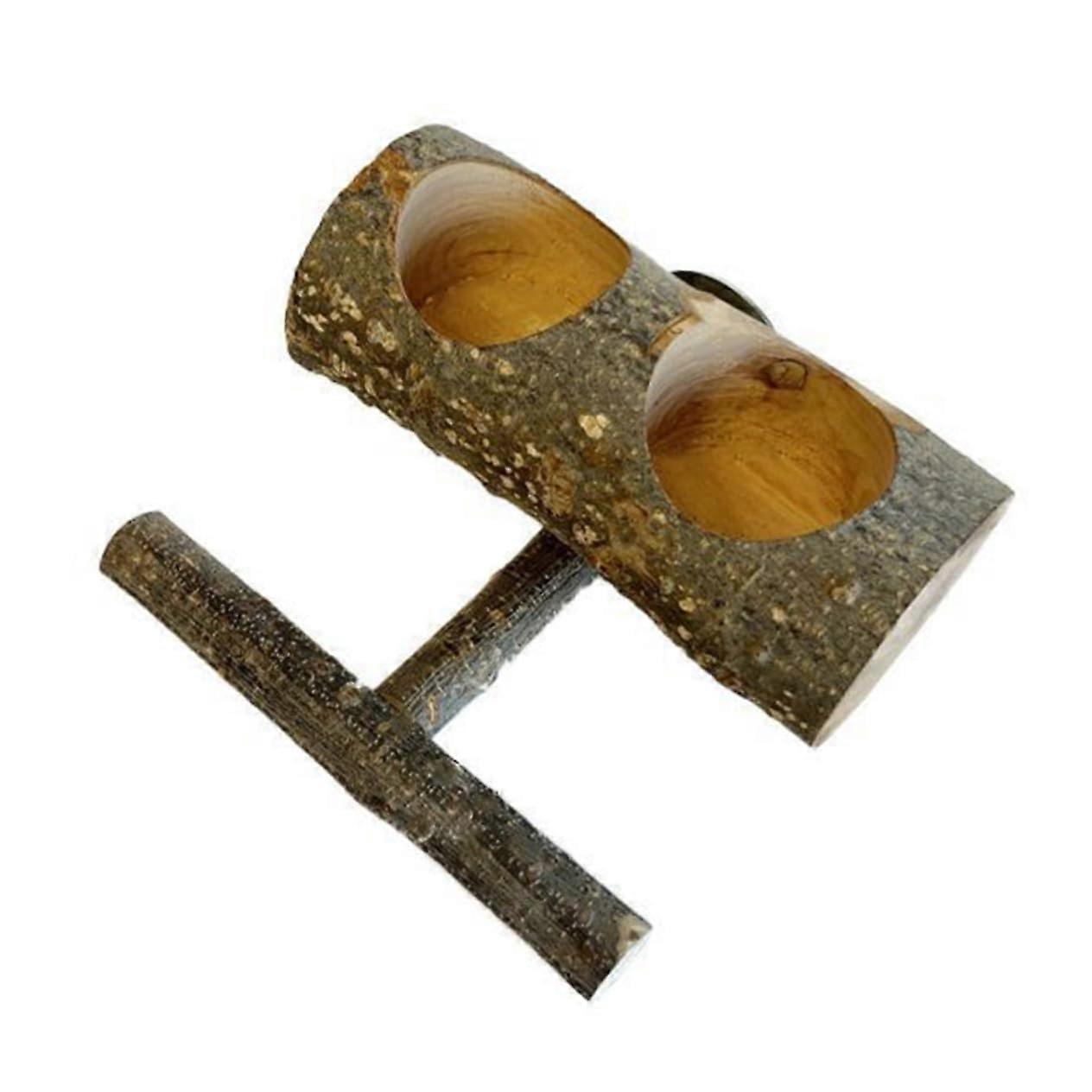 Wooden Bird Feeder Station with Two Bowls and Sturdy Perch for Parrots and Small Birds, Easy to Clean and Durable