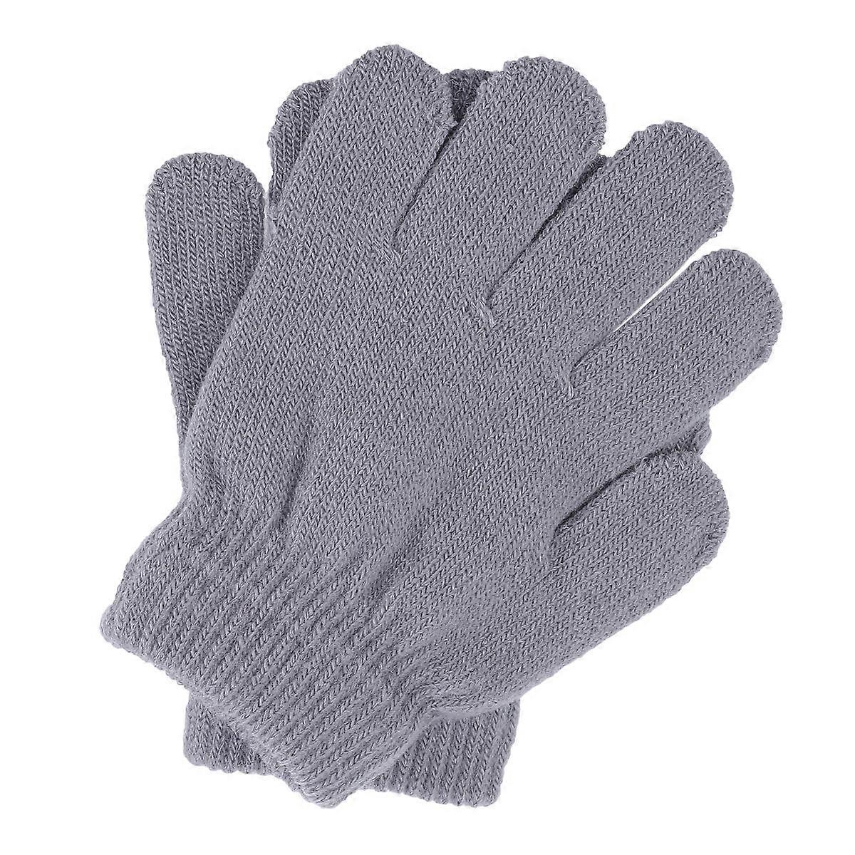 Grey Knit Warm Gloves for Kids Perfect for Autumn and Winter Activities Size 4-12 Years Old
