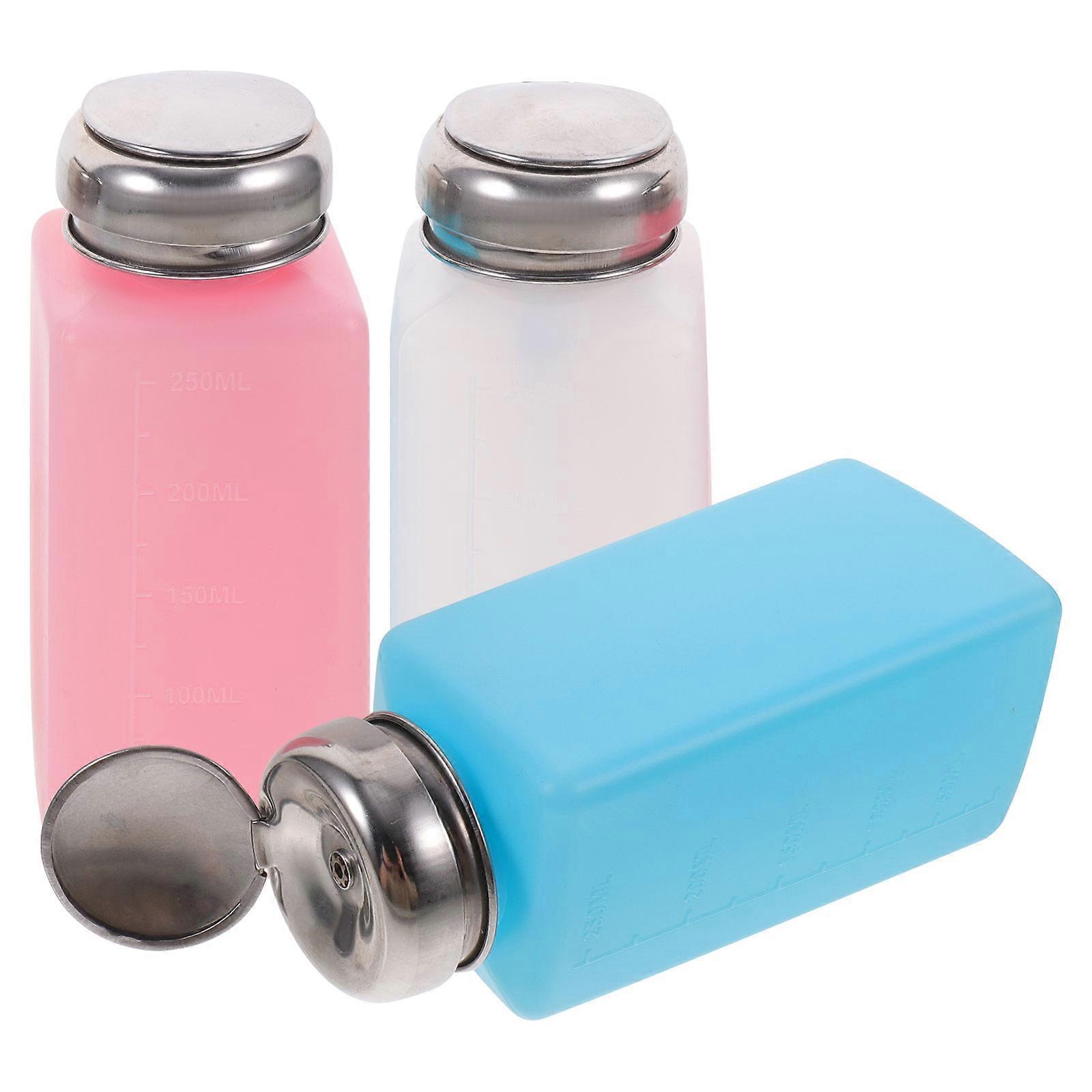 3Pcs Plastic Dispenser Bottles for Nail Polish Remover 250ml Leak Proof Portable Storage