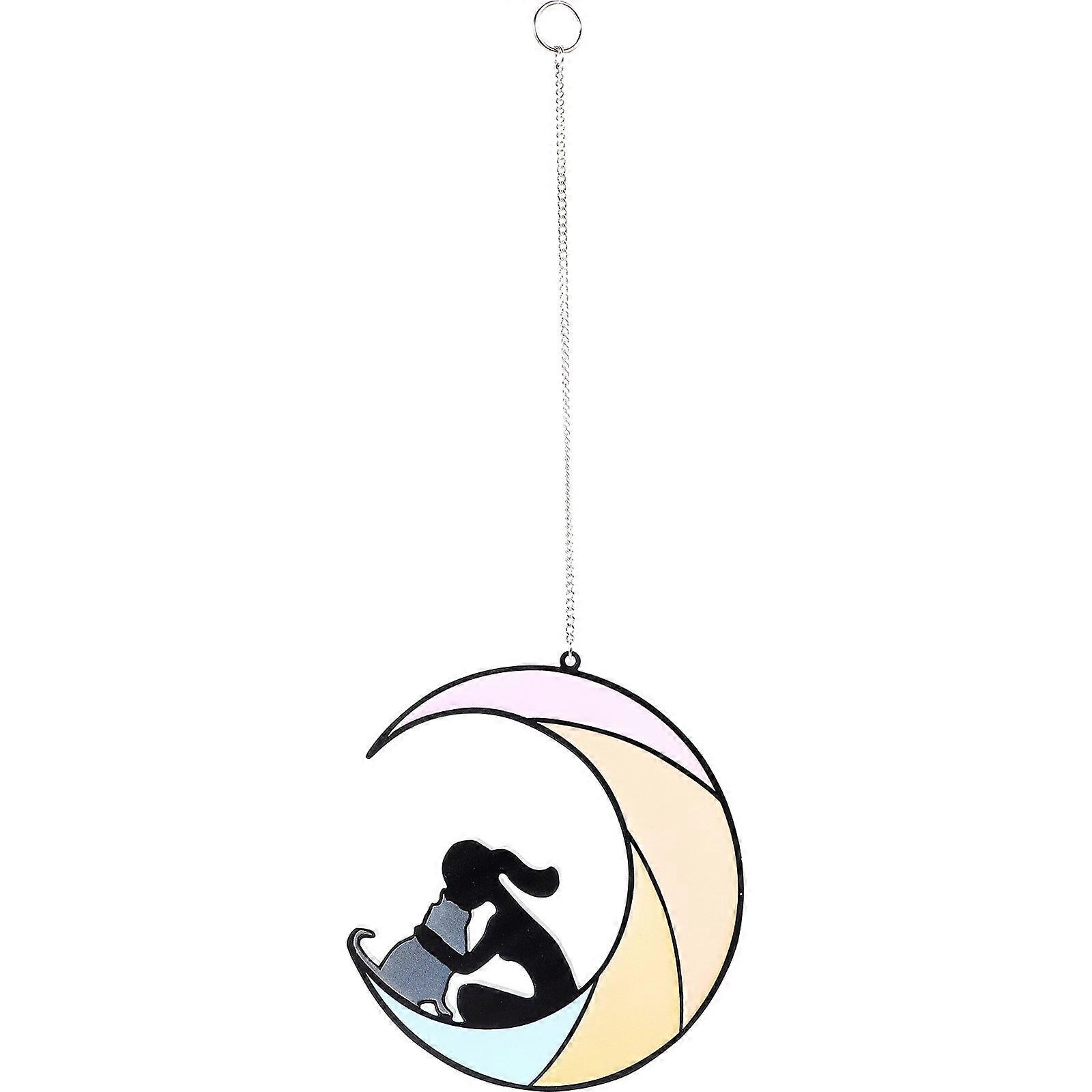 Artistic Cat Moon Hanging Decor Suitable For Window Decoration 15.5x13cm 1Set