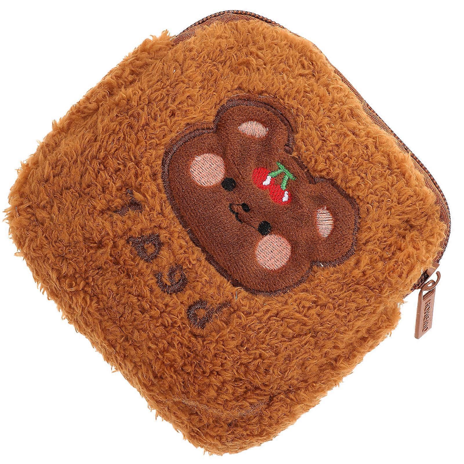 Portable Plush Sanitary Napkin Storage Bag for Women – Multi Use Pouch for Pads, Coins, Lipsticks & Small Essentials, Cute Brown Bear Design