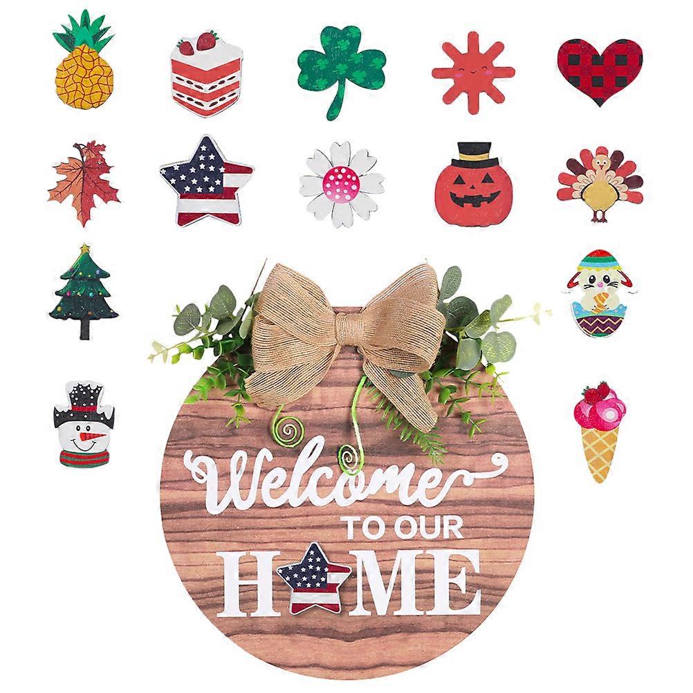 Round Wooden Home Decor Item For Festival Party Stylish Hanging Decoration 11.79x11.79in 1 Set