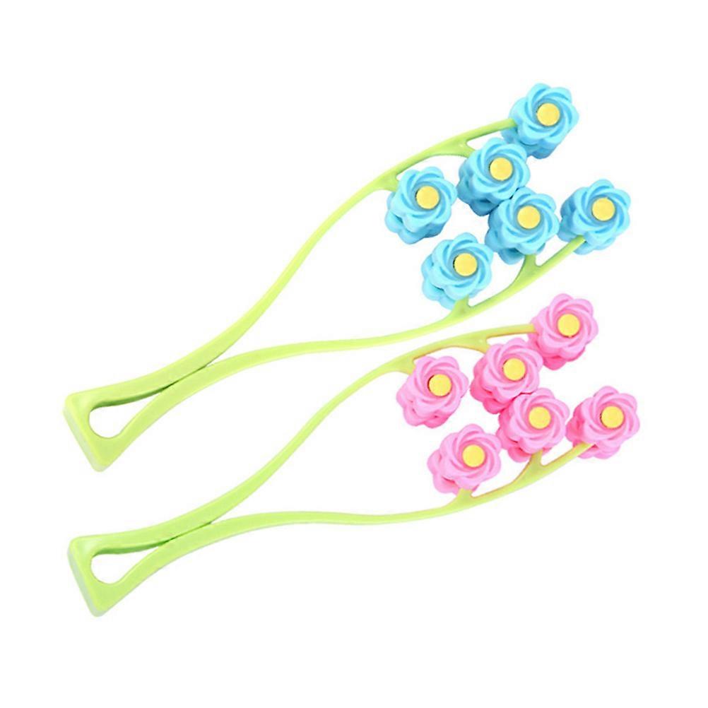 フェイシャルローラーマッサージャーセット:ピンクとブルーの肌の弾力性と筋肉の弛緩のための2個のハンドヘルドツール