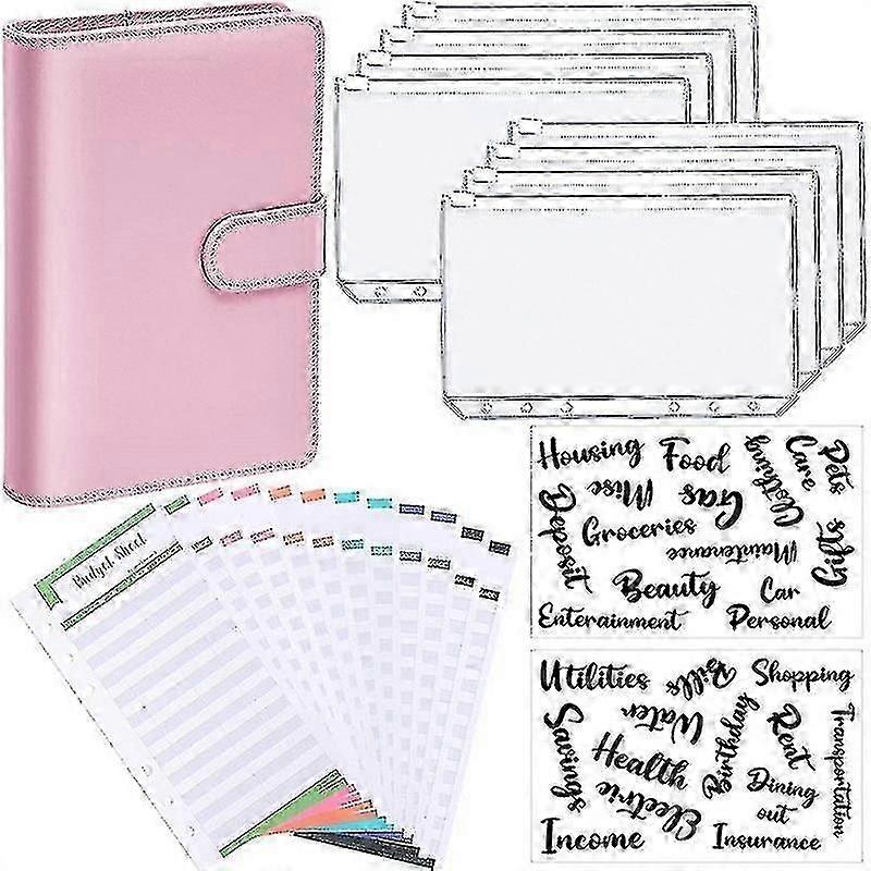 A6 Binder Budget Planner Notebook Covers Folder Size 6 Hole Pockets Plastic Zipper Money Saving Envelope--pink61
