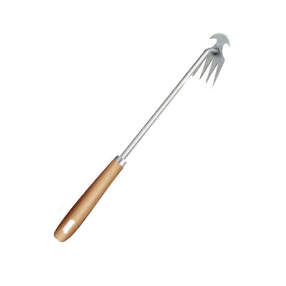Weed puller with 4 teeth  rubber grip – Garden tool for removing weeds, long handle, joint scraper, ideal for gardening (4tooth wooden handle 40cm).