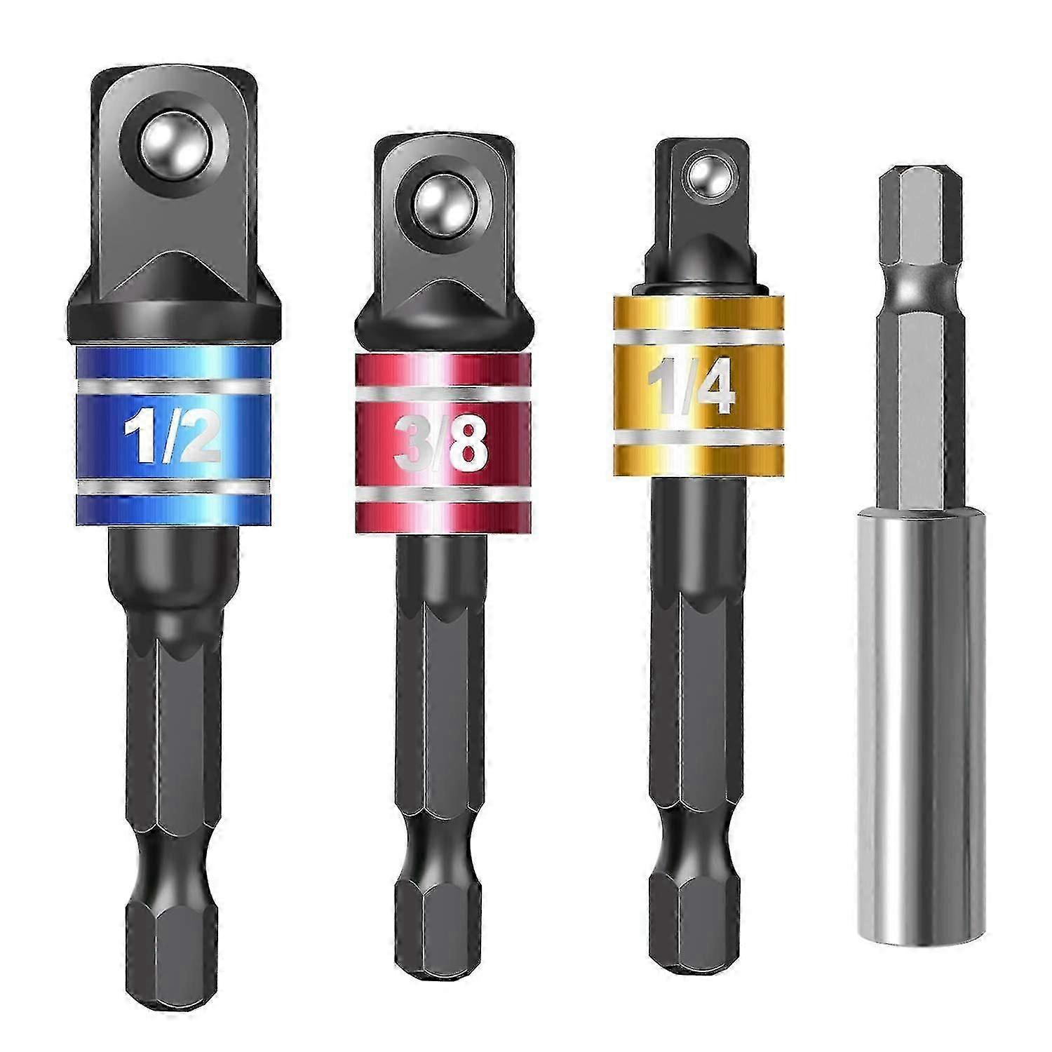 For 4 Pieces Impact Driver Socket Adapter Set - with Magnetic Extension Bit Holder for 1/4 Inch Hex Shank - Tool Component