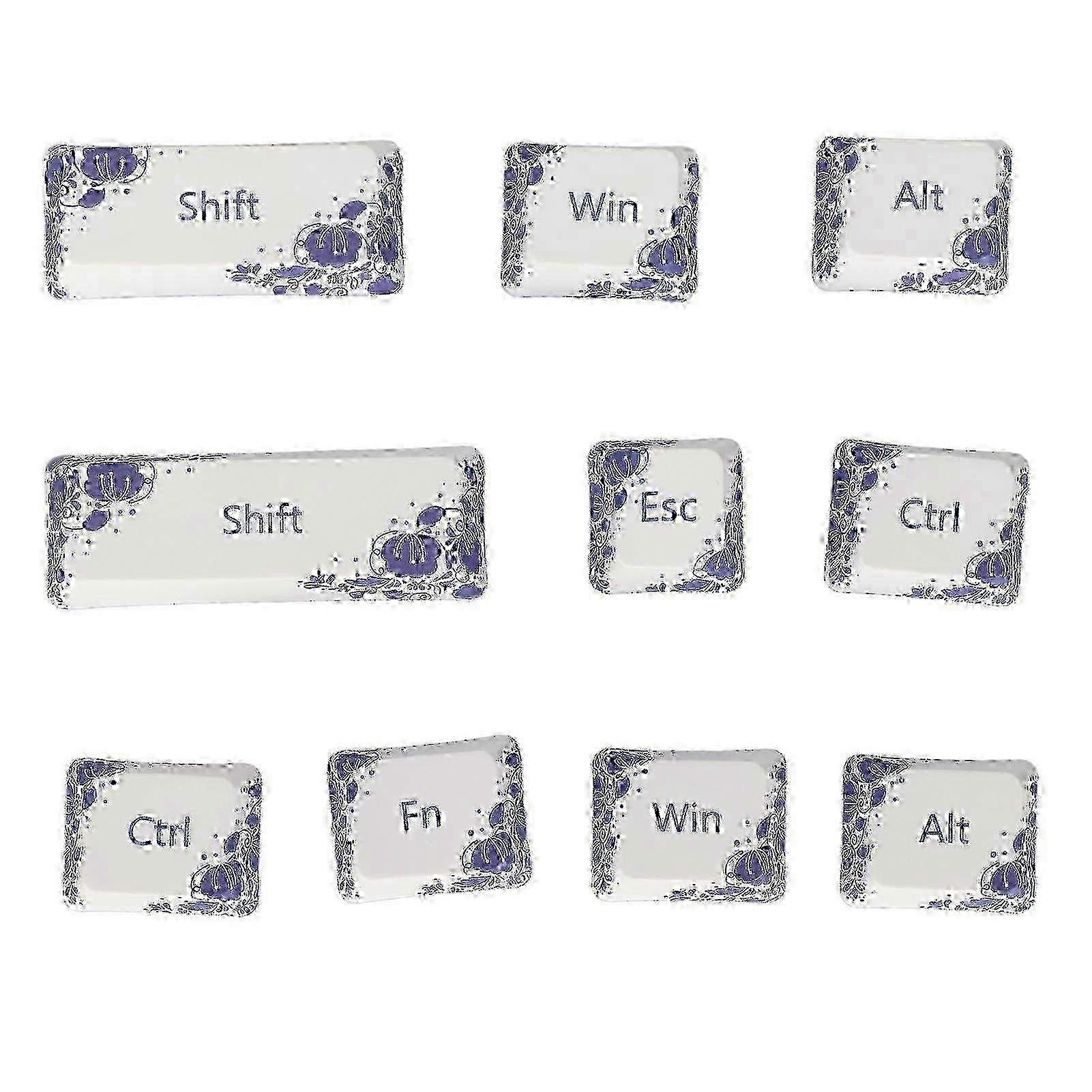 10PCS Blue & White Porcelain Style PBT Key Caps - Dye Sublimation Keycaps for Mechanical Keyboard Customization