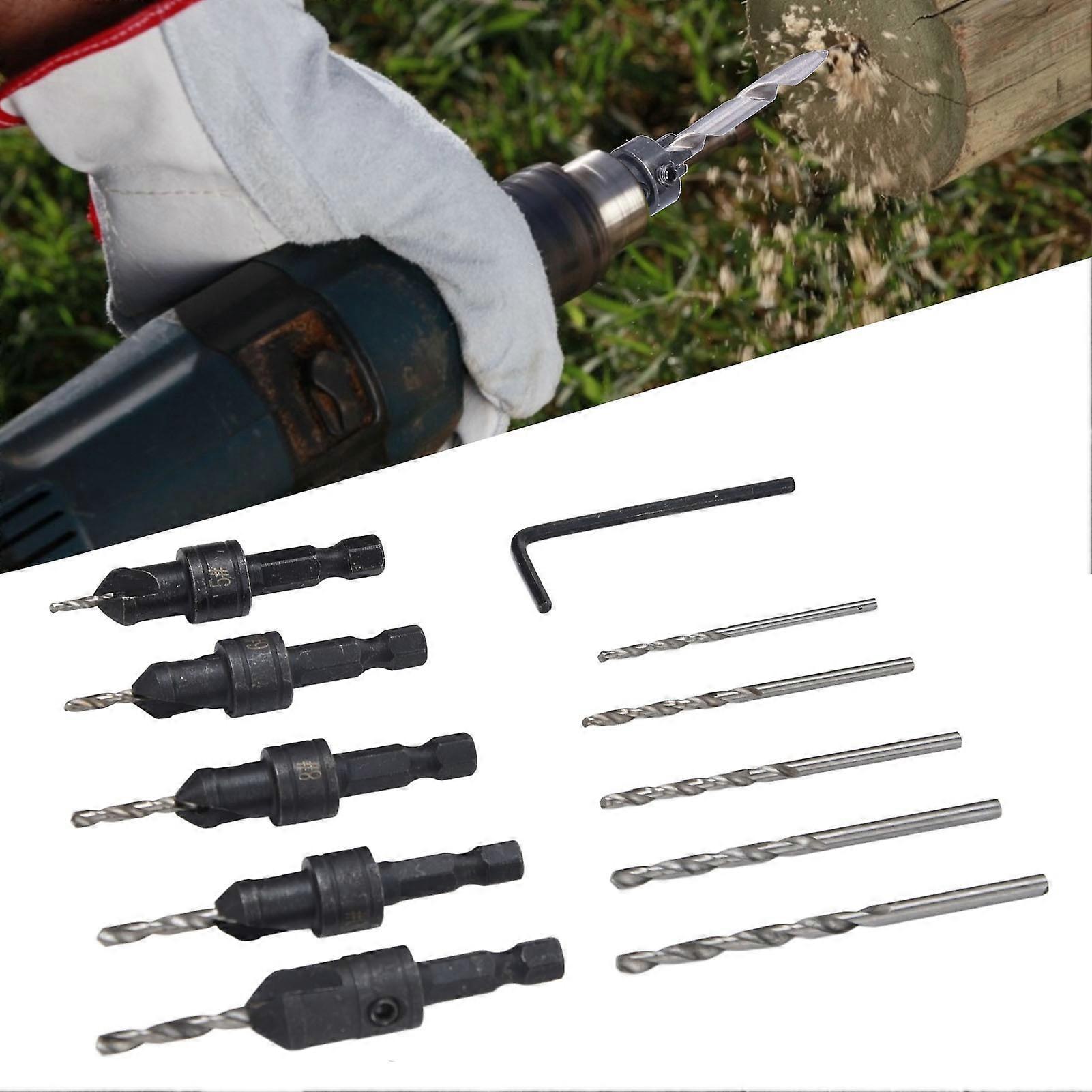 11Pcs Countersink Drill Bit Set Woodworking Fast Change Chamfer Adjustable Drilling Tools
