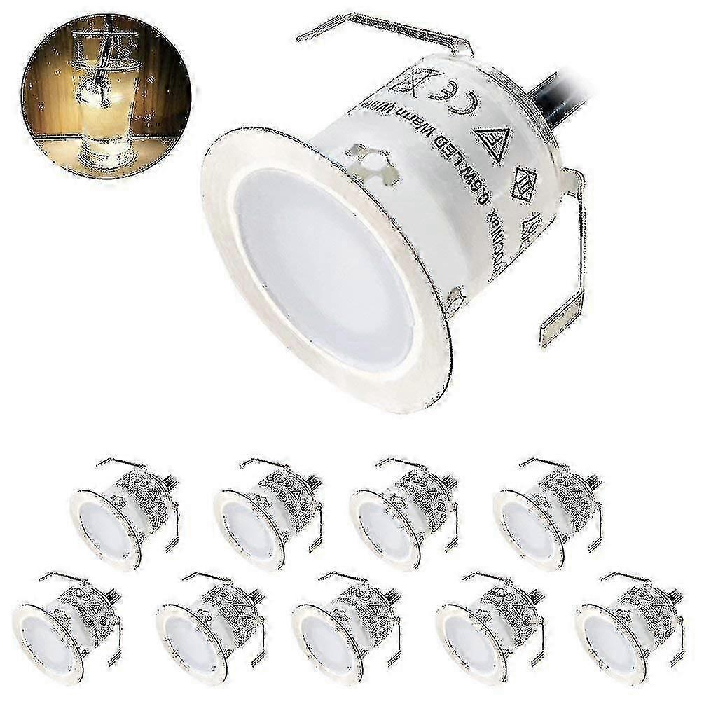 Lot de 10 spots LED encastrables d'extérieur, étanches IP67, lumière blanc chaud 3000 K, 32 mm, 0,6 W, DC12 V