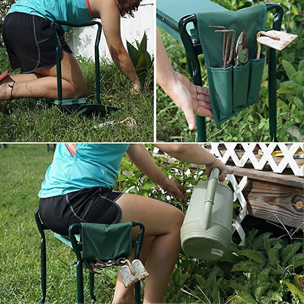 Garden Kneeler Seat Stool Heavy Duty Folding Bench with Tool Pocket Soft EVA Kneeling Pad for Gardening New