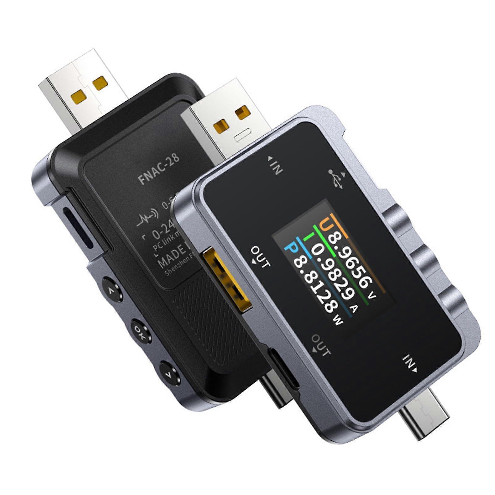 USB Tester, FNAC28 USB Voltmeter TypeC Power Meter for Fast Charge Protocol Detection Mobile Power Tester Digital Voltmeter 424V, 06.5A, 0156W