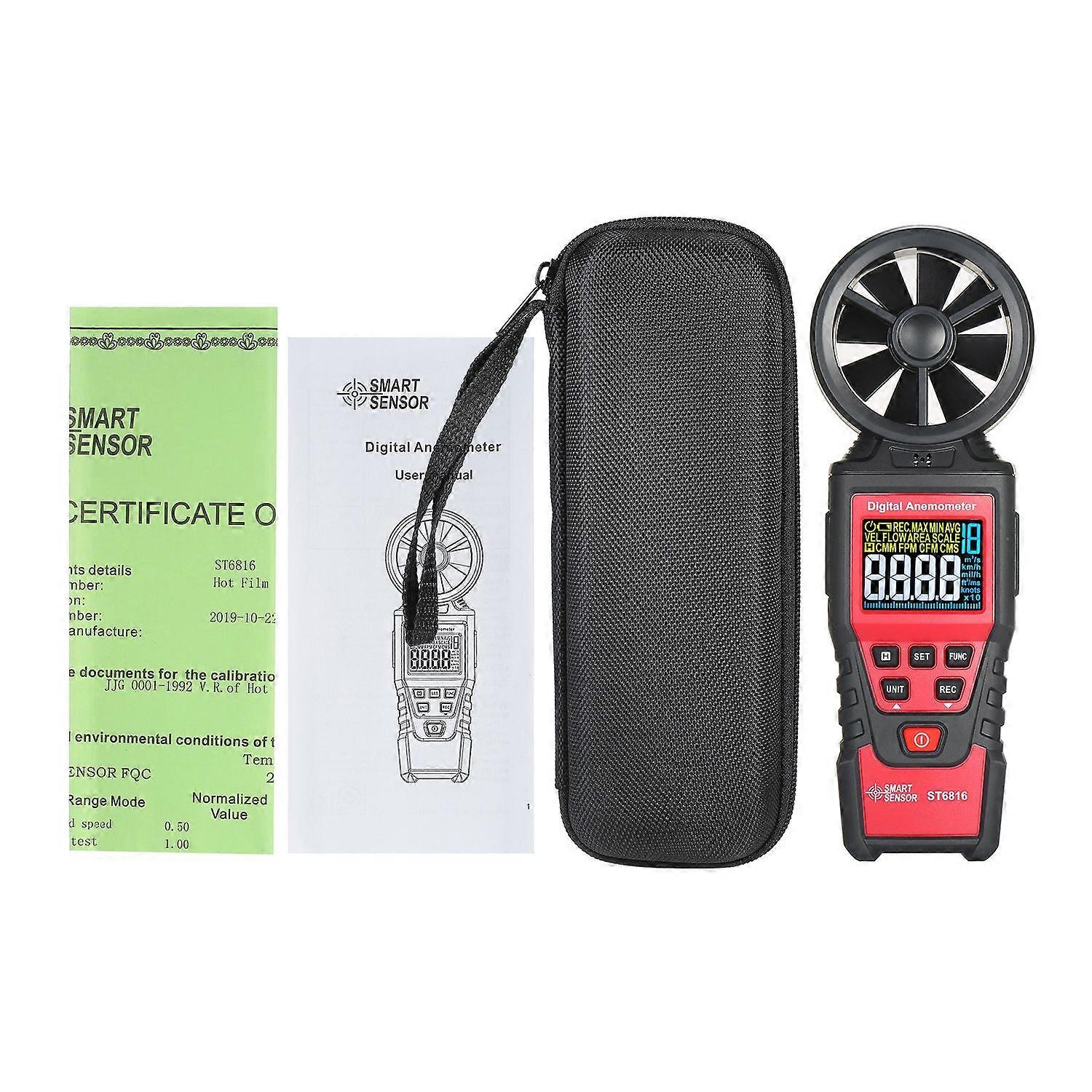 SMART SENSOR ST6816 Handheld Digital Anemometer Wind Speed Measurement Measurer Air Velocity Airflow Meter Gauge with LCD Backlight Measuring Range 0.