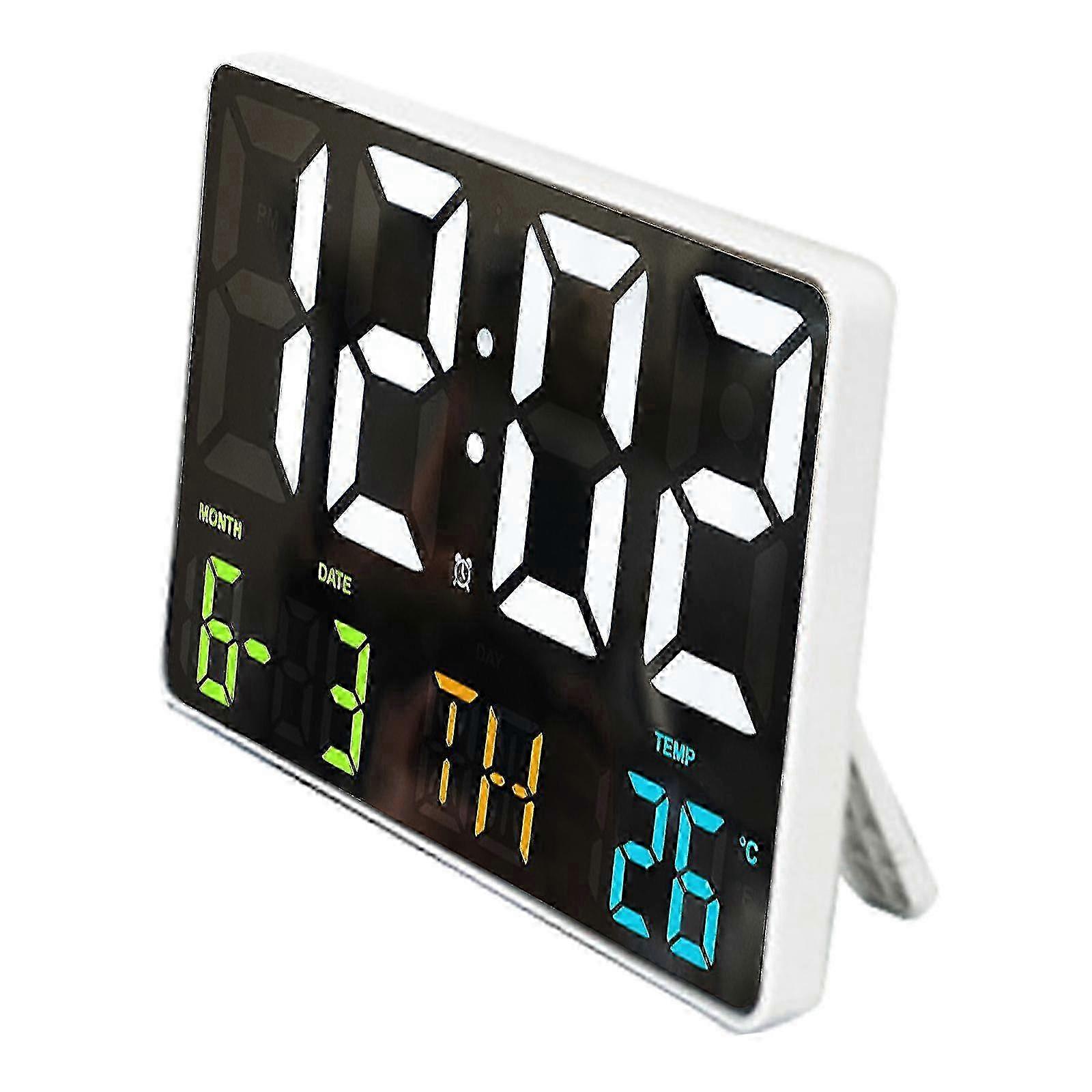 Grande orologio da parete digitale a LED con telecomando, display della temperatura e della data, formato 12/24 ore - bianco