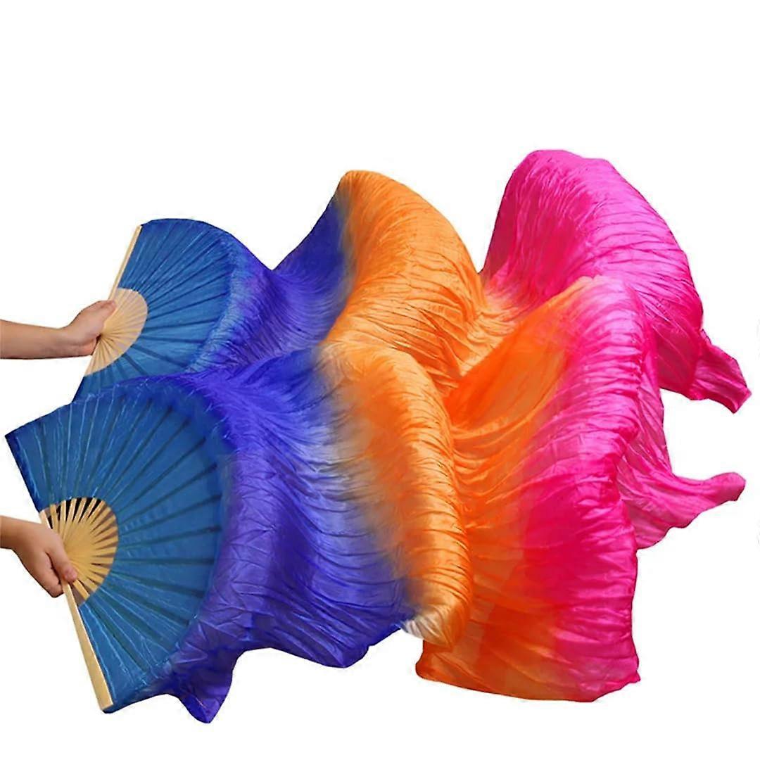 Women'S Belly Dance Silky Fan Handmade Gradient Color Dance Fans 10 L180x90 Real Silk